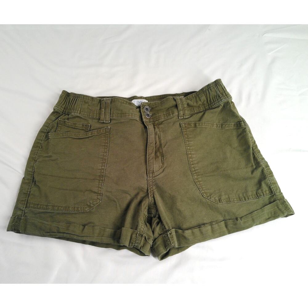Time and Tru Olive Green Utility Shorts Women's Size 6 Stretch Rolled Hem Casual